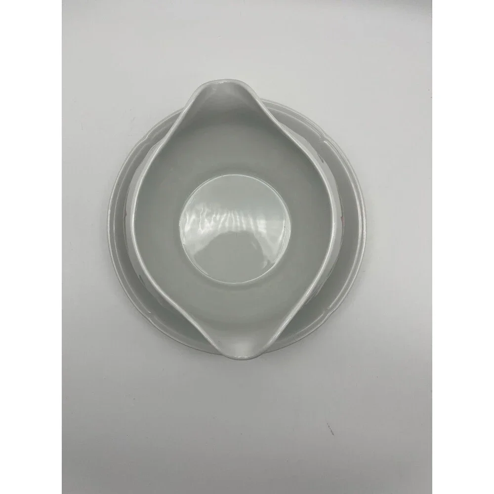 French Garden Porcelain Floral Gravy Boat, with attached plate, from Japan